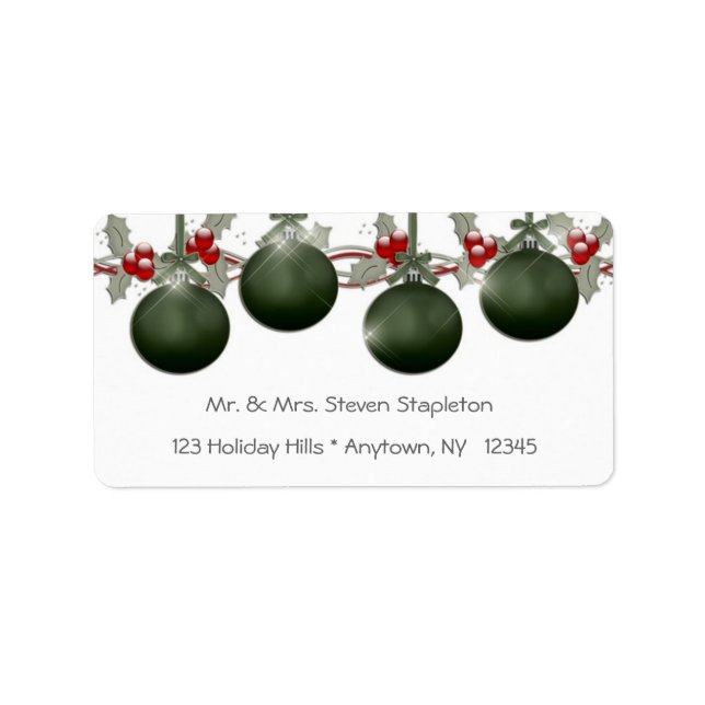 Green Holly Ornaments Adressaufkleber (Vorne)