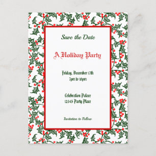 Green Holly Pattern Holiday Editable Save the Date Postkarte
