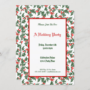 Green Holly Pattern Holiday Party Editable 12x18 Einladung