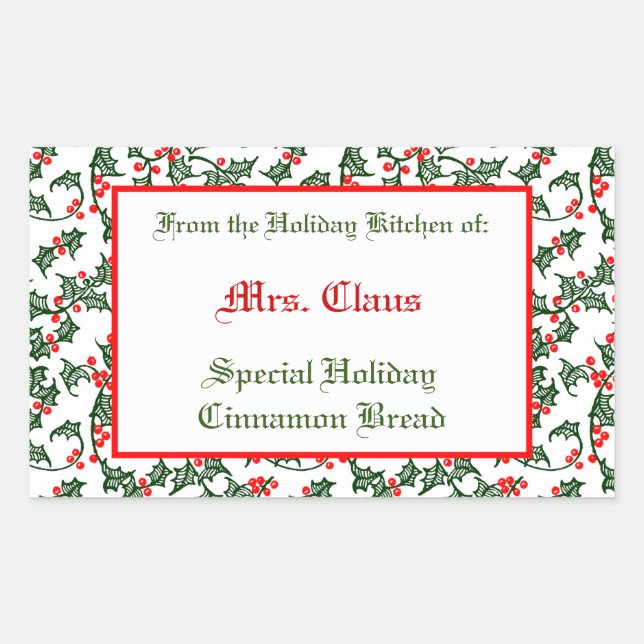 Green Holly Red Berries Editable Backaufkleber Rechteckiger Aufkleber (Vorderseite)