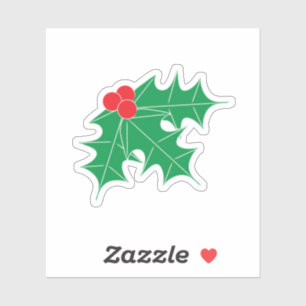 Green Holly Red Berries Holiday Aufkleber