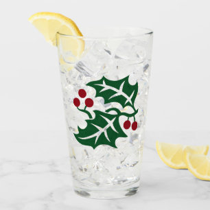 Green Holly Red Berries Weihnachtsthema Glas