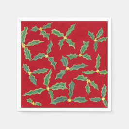 Green Holly Verlasse gelbe Blumen Papier Napkins Serviette