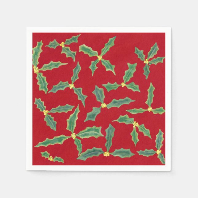 Green Holly Verlasse gelbe Blumen Papier Napkins Serviette (Vorderseite)