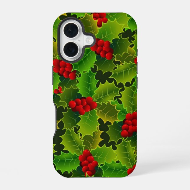 Green Holly with Red Berries Phone Case iPhone 16 Hülle (Rückseite)