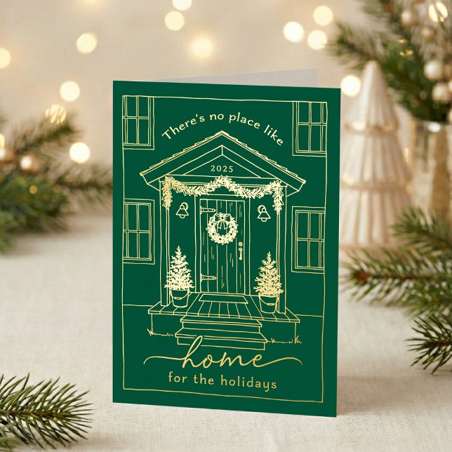 Green Home for the Holidays Realtor Christmas Gold (Shown on a 5" x 7" folded card)