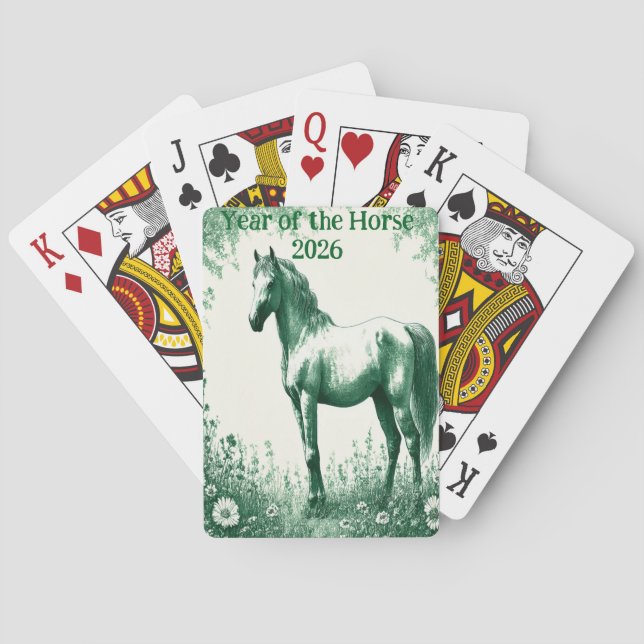 Green Horse Toile de Jouy Customized Playing Cards Spielkarten (Rückseite)