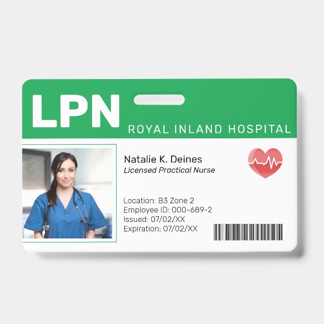 Green | Hospital Medical Employee Foto ID Abzeiche Ausweis (Vorderseite)