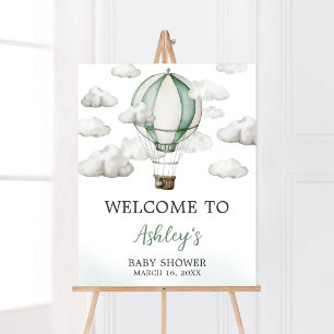 Green Hot Air Ballon Baby Dusche Willkommen Poster