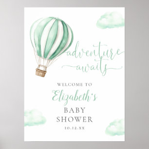 Green Hot Air Ballon Babydusche Begrüßungszeichen Poster