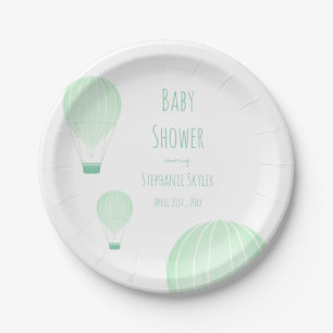 Green Hot Air Ballon Babydusche Pappteller