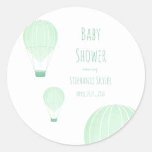 Green Hot Air Ballon   Babydusche Runder Aufkleber