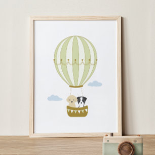Green Hot Air Ballon mit Puppies Kinderzimmer Post Poster
