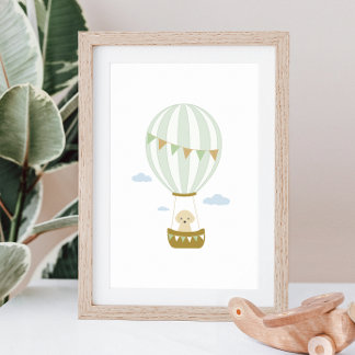 Green Hot Air Ballon mit Puppy Kinderzimmer Poster