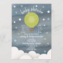 Green Hot Air Ballon + Stars Neutral Baby Dusche Einladung