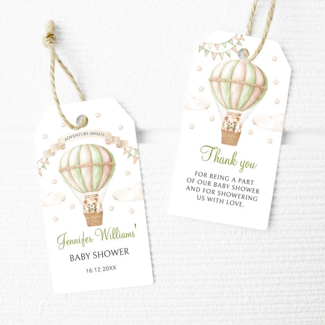 Green Hot Air Ballon Teddy Baby Dusche vielen Dank Geschenkanhänger (Von Creator hochgeladen)