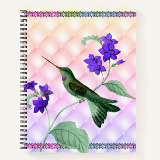 Green Hummingbird auf Lila Blume Stem Deluxe Notizbuch