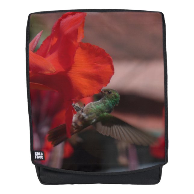Green Hummingbird auf Orange Blume Adult Rucksack (Vorderseite)