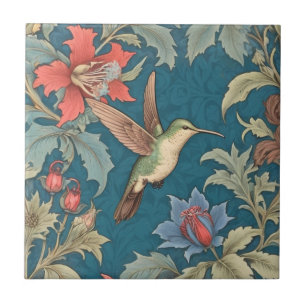Green Hummingbird Bird William Morris Stil Fliese