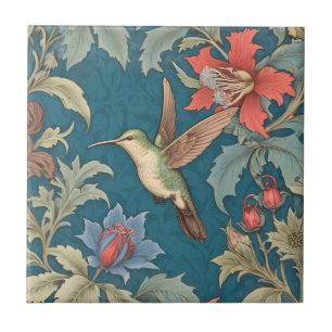 Green Hummingbird Bird William Morris Stil links Fliese