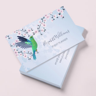 Green Hummingbird Pink Cherry Blossom Visitenkarte