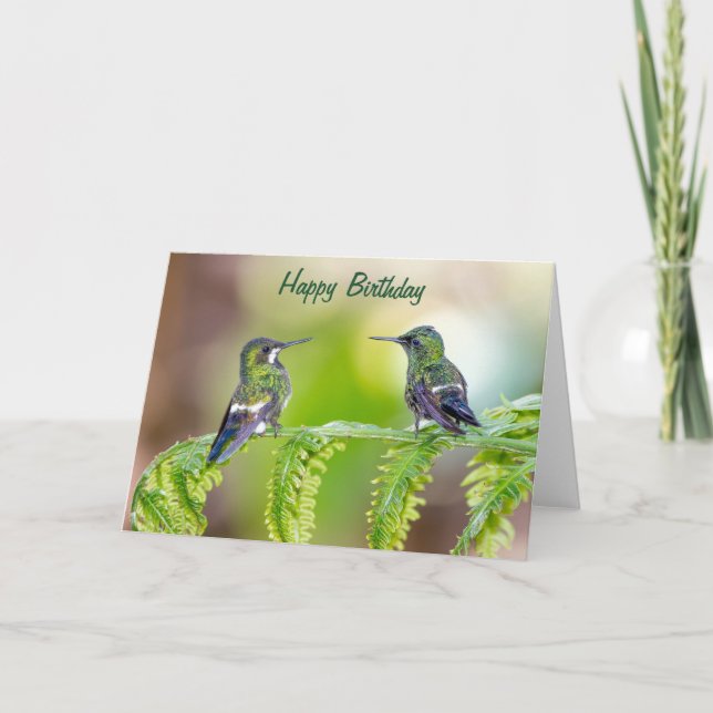 Green Hummingbirds Happy Birthday Karte (Vorderseite)