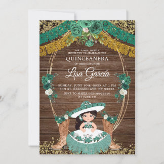 Green Hunter Mexican Boot Charra Mis Quince Einladung
