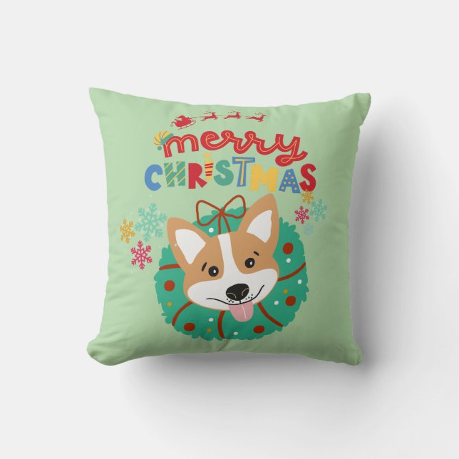 Green Husky-Thema Frohe Weihnachtswerfer Kissen (Vorderseite)