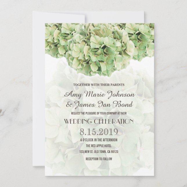 Green Hydrangea Blumenspringgarten Hochzeitskarte Einladung (Vorderseite)