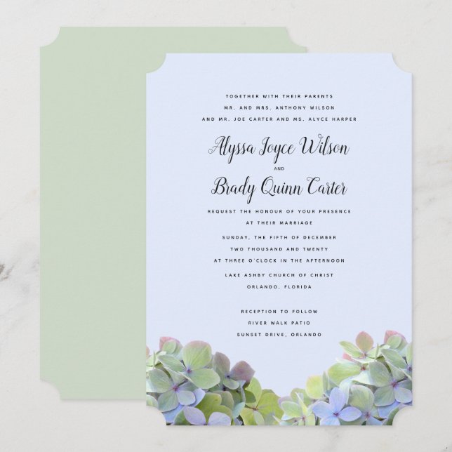 Green Hydrangea Custom Wedding Einladungen (Vorne/Hinten)