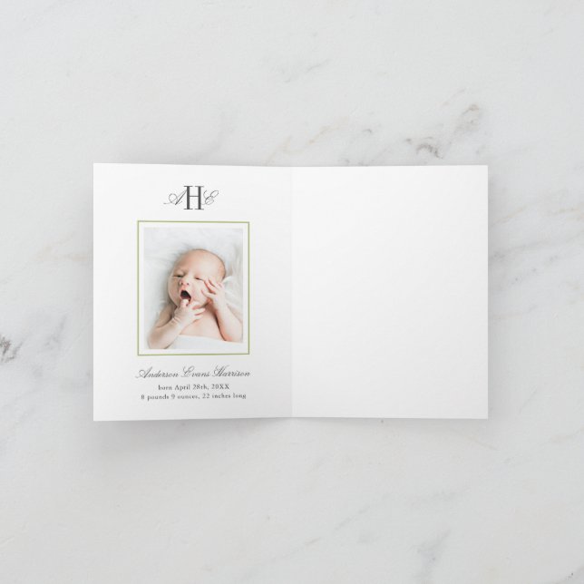 Green Hydrangea Flower Baby Shower Baby Photo Dankeskarte (Innenseite)