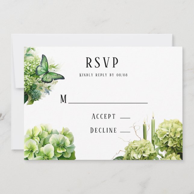 Green Hydrangea Probe Dinner Wedding RSVP Card Einladung (Vorderseite)