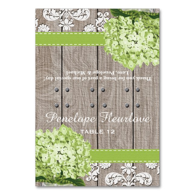 Green Hydrangea Ribbon DIY Zelt-Platzkarte Tischnummer (Vorderseite)