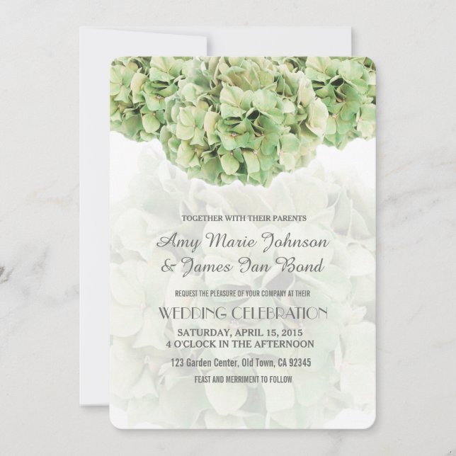 Green Hydrangea Spring Garden Wedites Einladung (Vorderseite)