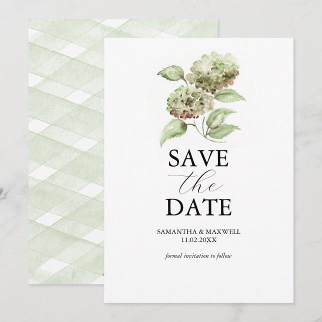 Green Hydrangea Wedding Save The Dates Date (Vorne/Hinten)