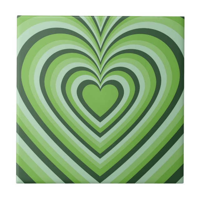 Green Hypnotic Heart Liebe Muster Fliese (Vorderseite)
