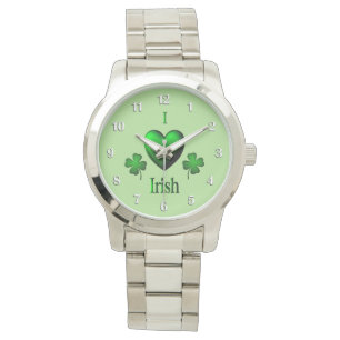 Green I Heart Irish w White Numbers Armbanduhr