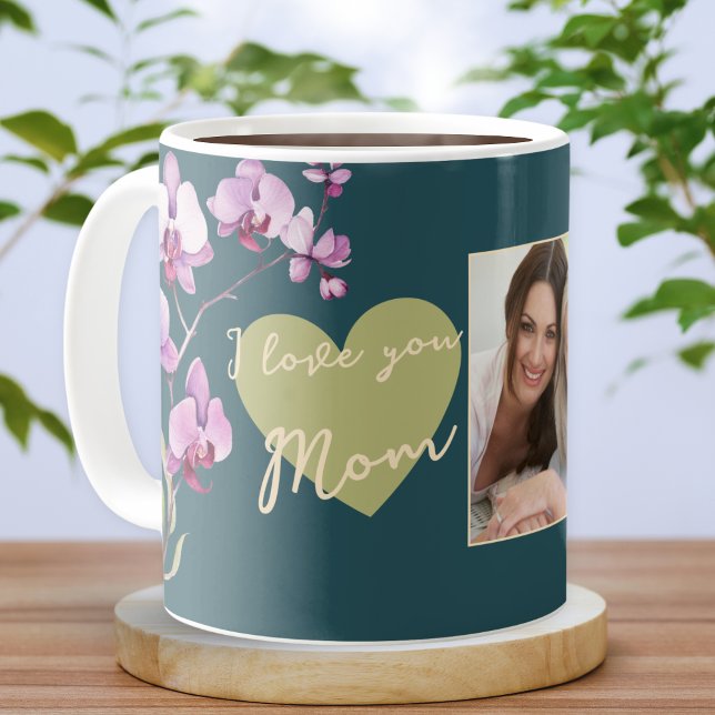 Green I Love You Mom Floral Mother's Day Photo Kaffeetasse (Von Creator hochgeladen)
