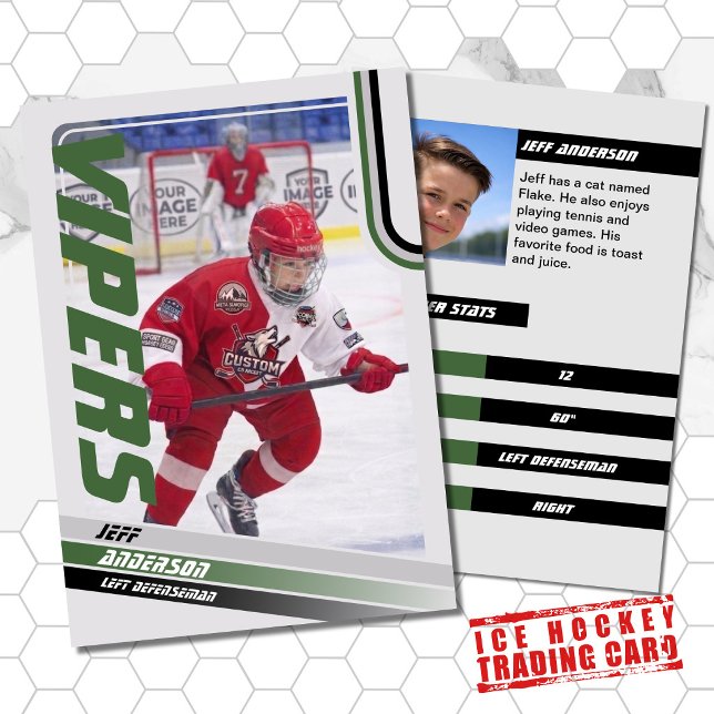 Green Ice Hockey Trading Card Telefonnummerkarte (Unleash your creativity with our green and black customizable ice hockey trading card )
