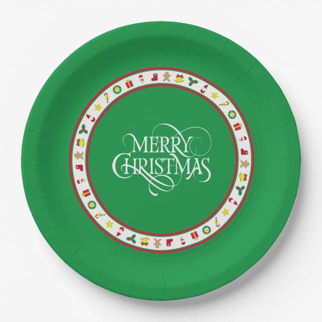 Green Iconic Christmas Paper Plate Pappteller (Vorderseite)