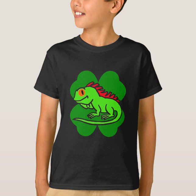 Green Iguana mit vierblättriges Kleeblatt T-Shirt (Vorderseite)