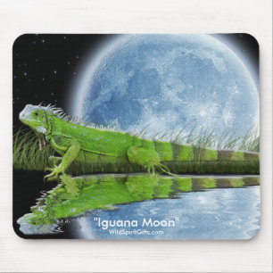 Green Iguana & Moon Wildlife Art Mousemat Mousepad