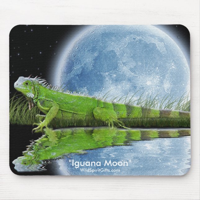Green Iguana & Moon Wildlife Art Mousemat Mousepad (Vorne)