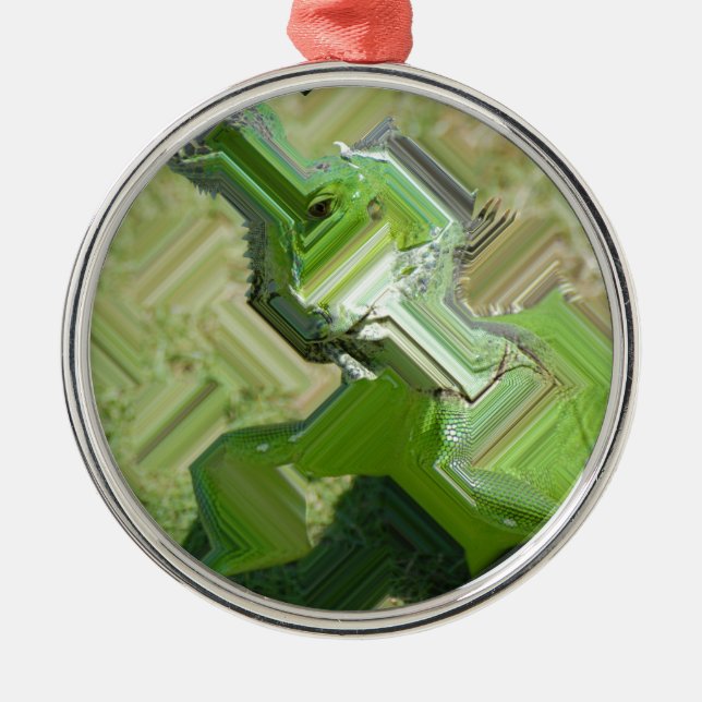 Green Iguana Silbernes Ornament (Vorne)