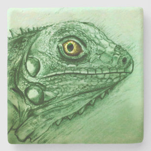 Green Iguana Stone Untersetzer, realistisch Zeichn Steinuntersetzer