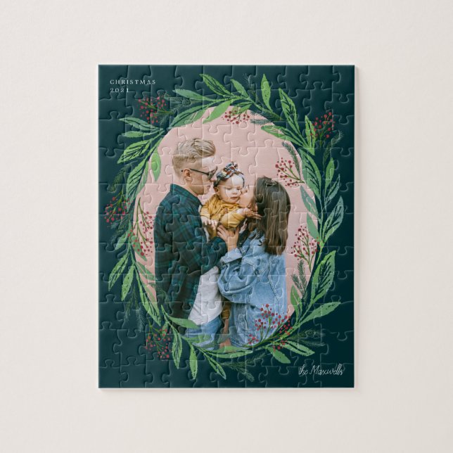 Green Illustriert Leaaath Foto Frame Holiday Puzzle (Vertikal)