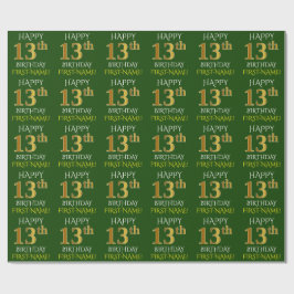 Green, Imitate Gold "HAPPY 13. GEBURTSTAG" Geschenkpapier