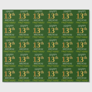 Green, Imitate Gold "HAPPY 13. GEBURTSTAG" Geschenkpapier