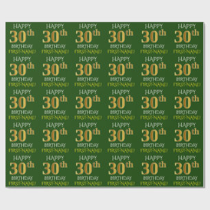 Green, Imitate Gold "HAPPY 30. GEBURTSTAG" Geschenkpapier