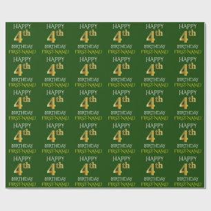 Green, Imitate Gold "HAPPY 4. GEBURTSTAG" Geschenkpapier